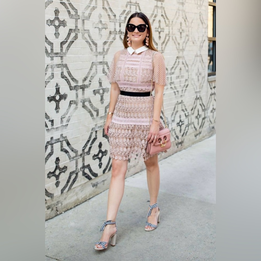 Self Portrait Cape Sleeve Vine Lace Mini Dress